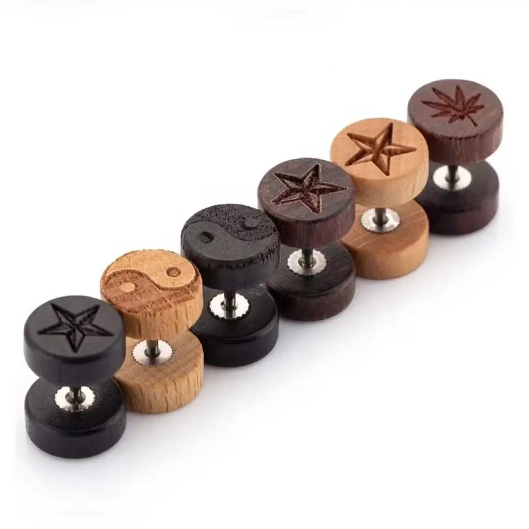 Black wood punk Tai Chi Earrings men's Brown hemp leaf Wood Earrings women's log hip hop stainless steel earrings
Black wood punk Tai Chi Earrings men's Brown hemp leaf Wood Earrings women's log hip hop stainless steel earrings