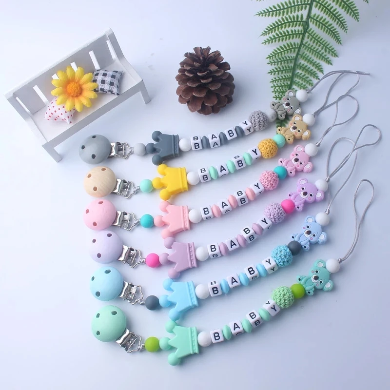 Silicone Personalized Name Baby Pacifier Clips Crochet Beads Silicone Crown Pacifier Chain Holder Baby Shower Gift
Silicone Personalized Name Baby Pacifier Clips Crochet Beads Silicone Crown Pacifier Chain Holder Baby Shower Gift