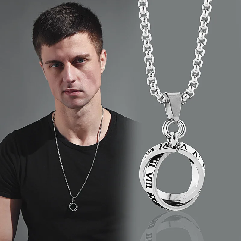 Vintage Design Double Ring Necklace Titanium Steel Letters Pendant Necklace for Men, Silver
Vintage Design Double Ring Necklace Titanium Steel Letters Pendant Necklace for Men, Silver