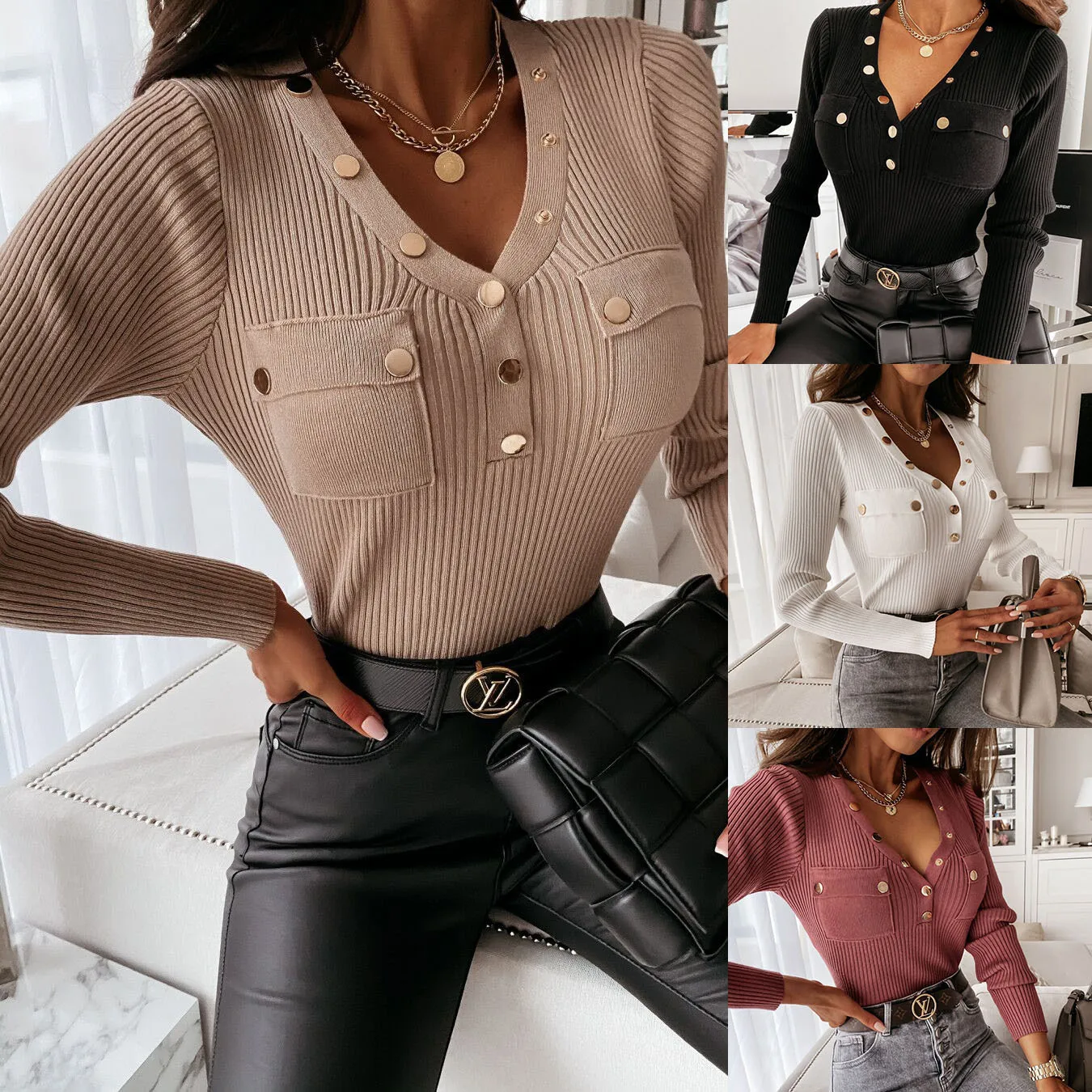 New Fashion 2021 Long Sleeve Bottom Blouses Knitted v Neck Sexy Solid Color White Blouse Women
New Fashion 2021 Long Sleeve Bottom Blouses Knitted v Neck Sexy Solid Color White Blouse Women