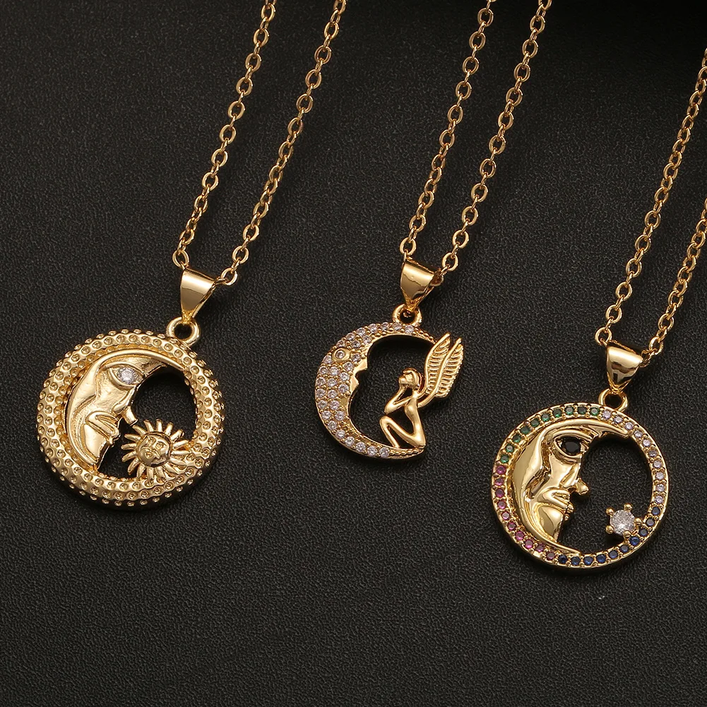 Vintage Style Real Gold Plated Moon Star Colorful Diamond Necklaces Micro Pave CZ Moon Pendant Necklaces For Women Girl
Vintage Style Real Gold Plated Moon Star Colorful Diamond Necklaces Micro Pave CZ Moon Pendant Necklaces For Women Girl