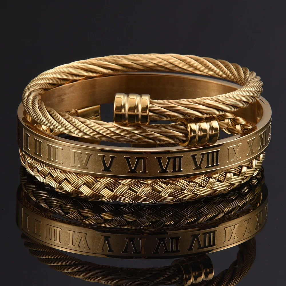 Hip hop 3pcs/set Royal Roman Love Bangle Stainless Steel Rectangle Bracelet For Men's Jewelry, Gold,silver and black
Hip hop 3pcs/set Royal Roman Love Bangle Stainless Steel Rectangle Bracelet For Men's Jewelry, Gold,silver and black