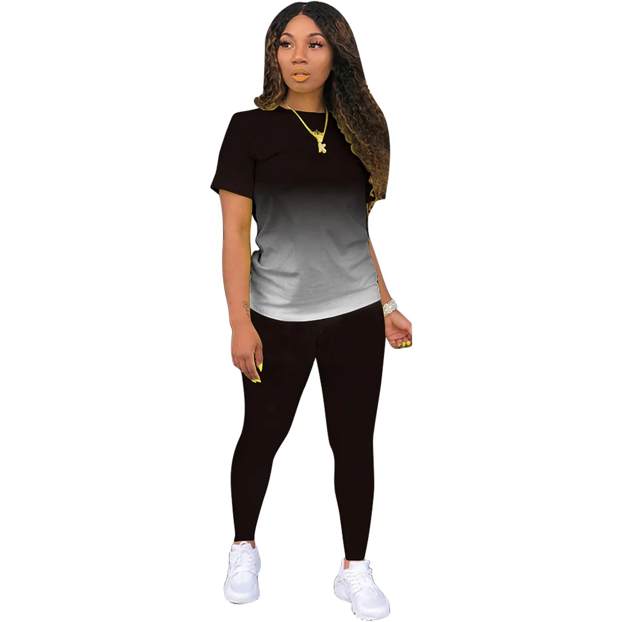 YD - M1135 Comfortable summer short sleeve 2 piece pants set logo gradient plus size two piece set women clothing
YD - M1135 Comfortable summer short sleeve 2 piece pants set logo gradient plus size two piece set women clothing
