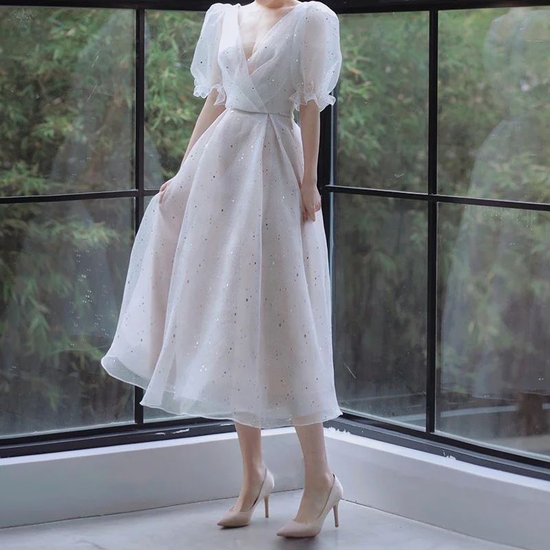 2020 luxury puff sleeve stars short backless v neck women prom party evening dresses
2020 luxury puff sleeve stars short backless v neck women prom party evening dresses