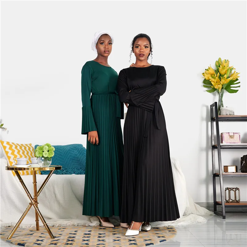 Long Sleeve Pleats Modern Girls Abaya Islamic Clothing Turky Muslim Women Dress, Green, black
Long Sleeve Pleats Modern Girls Abaya Islamic Clothing Turky Muslim Women Dress, Green, black