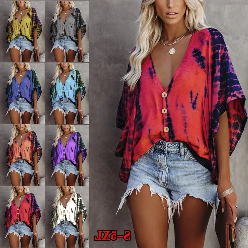 Women's Summer New Fashion Sexy Chiffon Shirt V-neck Bat Sleeve Tie-dye Printed Shirt Short-sleeved Blouse
Women's Summer New Fashion Sexy Chiffon Shirt V-neck Bat Sleeve Tie-dye Printed Shirt Short-sleeved Blouse