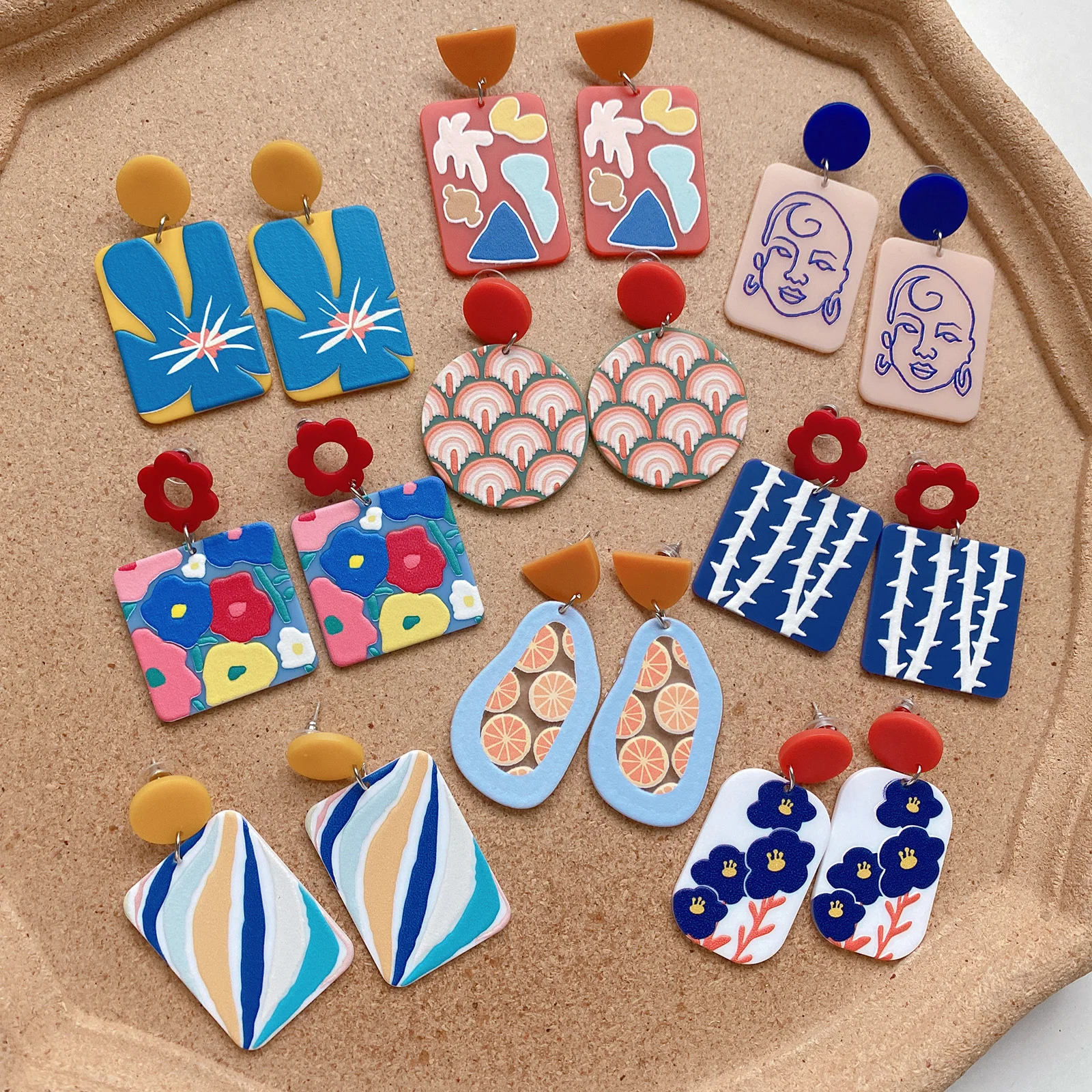 Fashion 925 Silver Stud Earring Resin Acetate Print Flower Geometric Pendant Ear Accessories For Women Girls
Fashion 925 Silver Stud Earring Resin Acetate Print Flower Geometric Pendant Ear Accessories For Women Girls