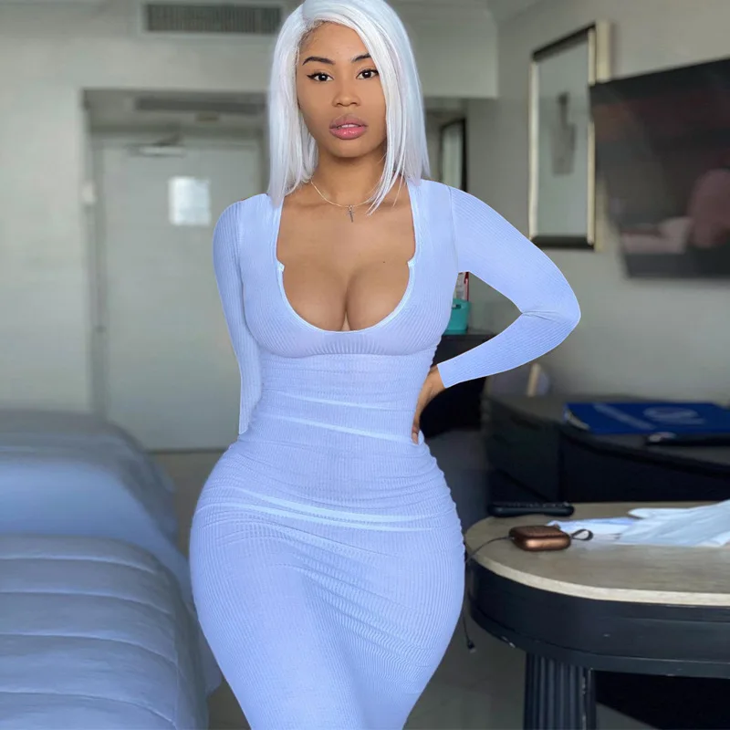 2021 Autumn Lady Simple Style White Plain Low Cut Maxi Bodycon Dresses For Women Elasticized Long Sleeve Ladies Long Dress, White/pink/yellow/black/blue/brown/orange
2021 Autumn Lady Simple Style White Plain Low Cut Maxi Bodycon Dresses For Women Elasticized Long Sleeve Ladies Long Dress, White/pink/yellow/black/blue/brown/orange