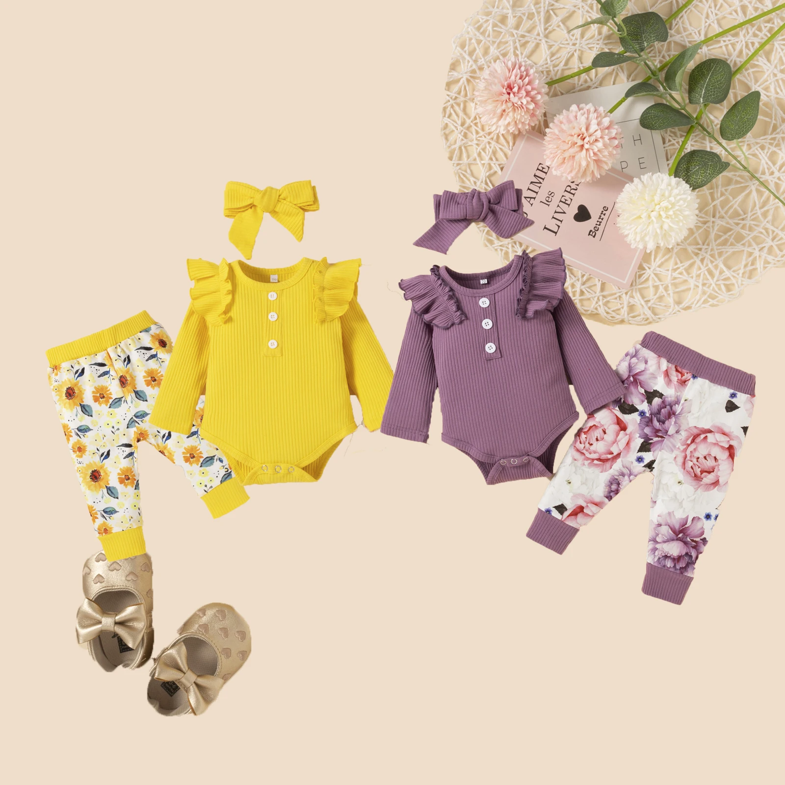 Winter Newborn Infant 3Pcs Outfits Clothes Sets Floral Knitted Pure Cotton Baby Romper, Yellow purple
Winter Newborn Infant 3Pcs Outfits Clothes Sets Floral Knitted Pure Cotton Baby Romper, Yellow purple