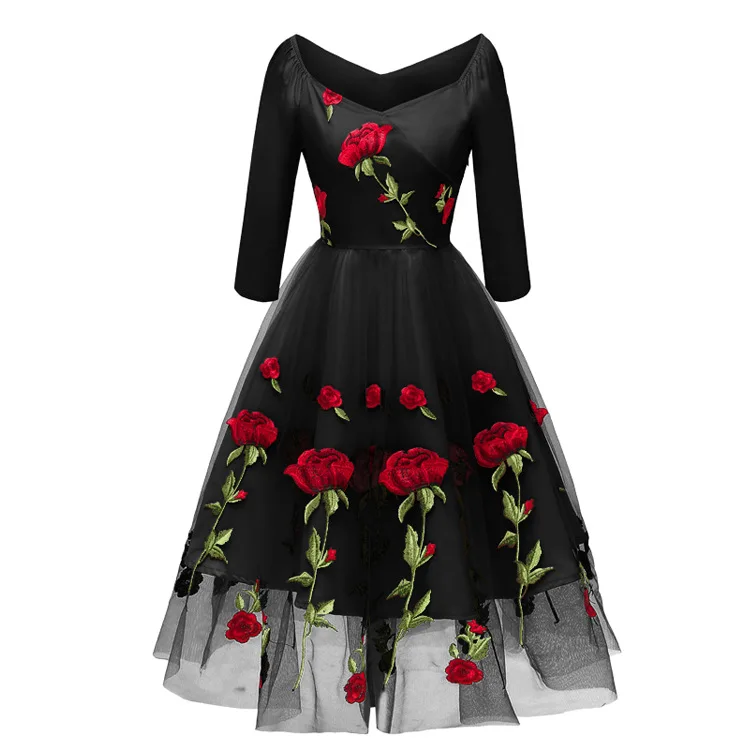 Factory price wholesale rose flowers embroidery tulle women dress vintage evening party gown, Customized color
Factory price wholesale rose flowers embroidery tulle women dress vintage evening party gown, Customized color