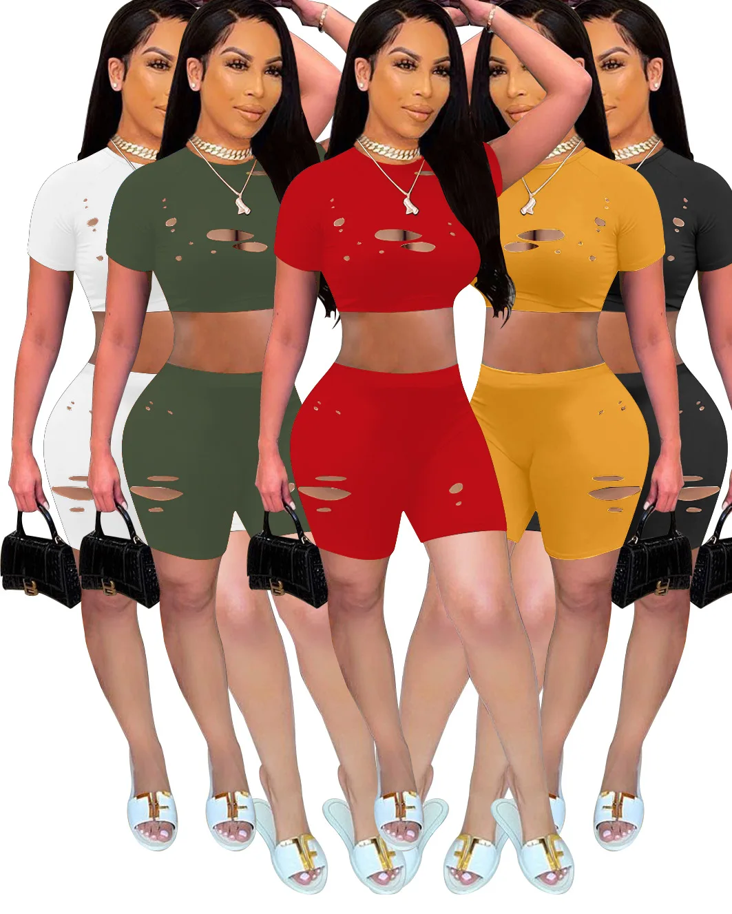 Summer Wholesale ladies ripped knit 2 piece short pant with hollow out summer clothing outfits hole biker shorts set women
Summer Wholesale ladies ripped knit 2 piece short pant with hollow out summer clothing outfits hole biker shorts set women