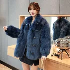 Genuine Fox Fur Jacket Ladies Warm Collared Coats Stylish Overcoats for Winter