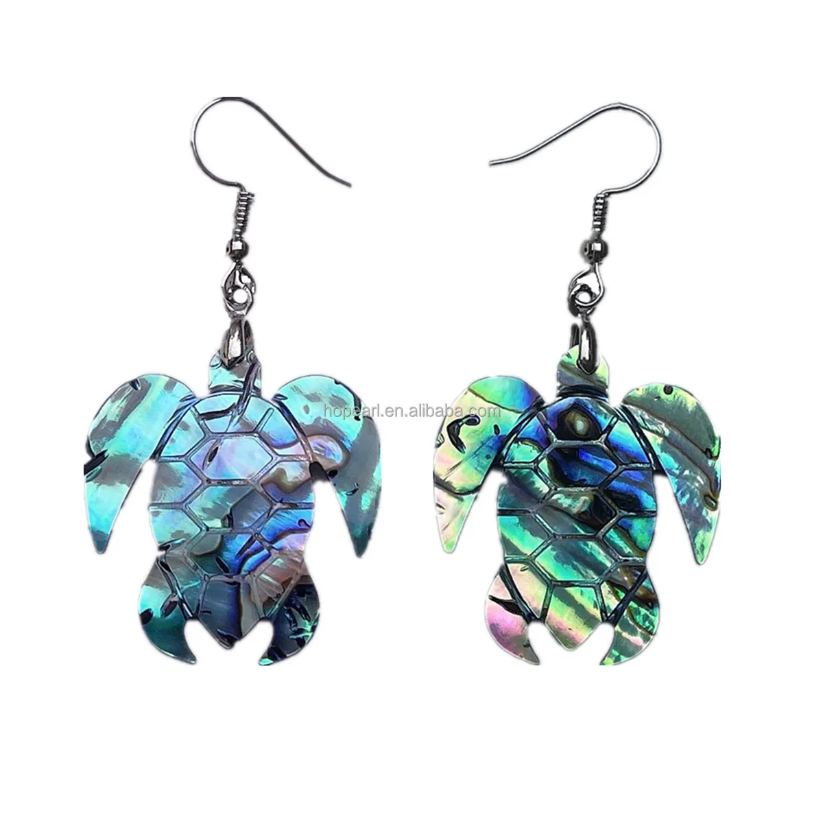 

MOP366 Beach Inspired Jewelry Green Sea Turtle Earring Paua Abalone Shell Earrings