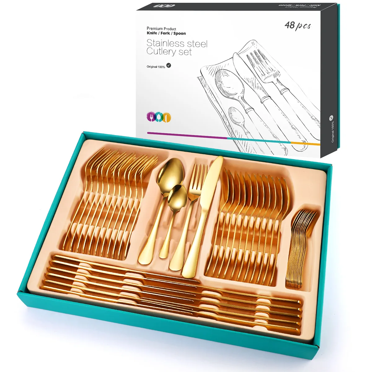 Reusable 48 pieces of gold cutlery gift cutlery set suitcase gift box set stainless steel cutlery set., Silver gold rose gold magic color black
Reusable 48 pieces of gold cutlery gift cutlery set suitcase gift box set stainless steel cutlery set., Silver gold rose gold magic color black