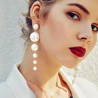 

Trendy Elegant Big Simulated Pearl Long Drop Earrings Statement Dangle Earrings For Women