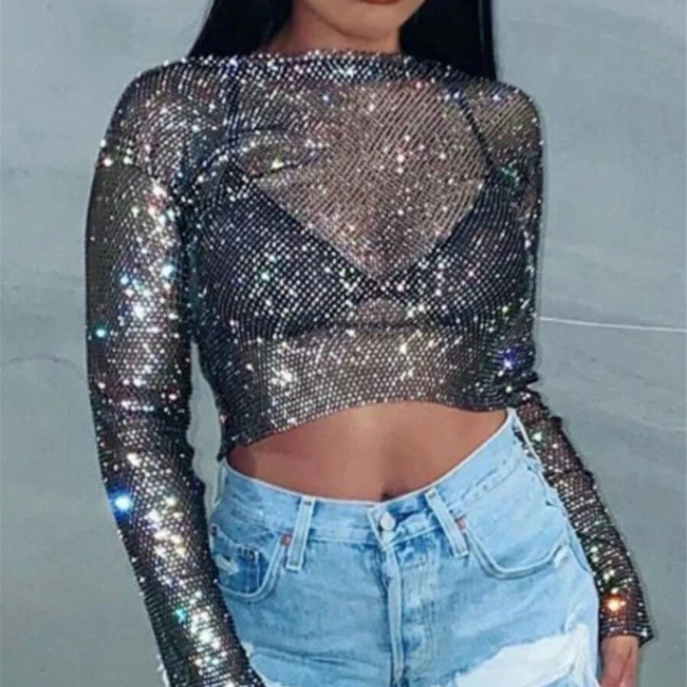 Rhinestone T-Shirt Women'S Mesh Flashing Rhinestone Round Neck Long Sleeve Top, Multi
Rhinestone T-Shirt Women'S Mesh Flashing Rhinestone Round Neck Long Sleeve Top, Multi