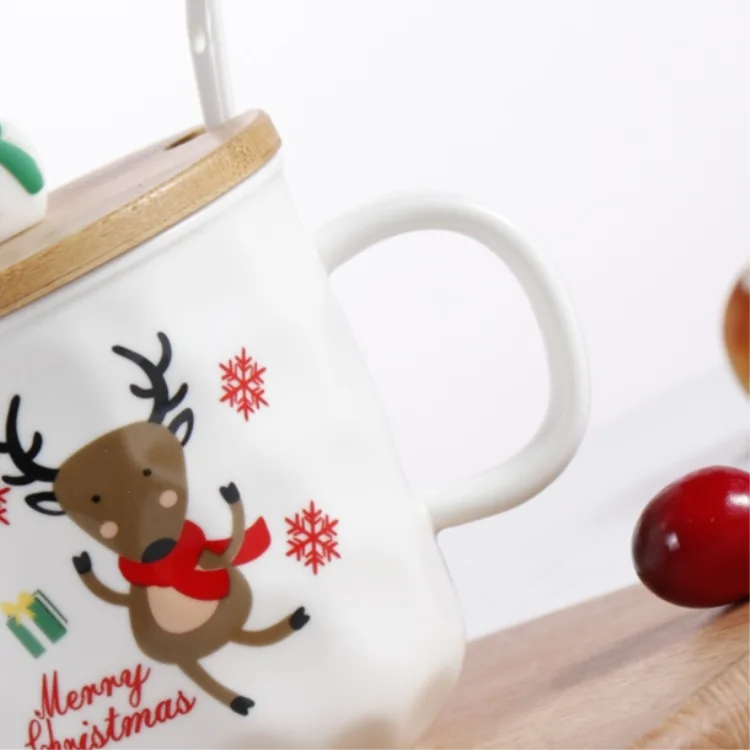 cartoon snowman figurine ceramic coffee mug with bamboo lid
