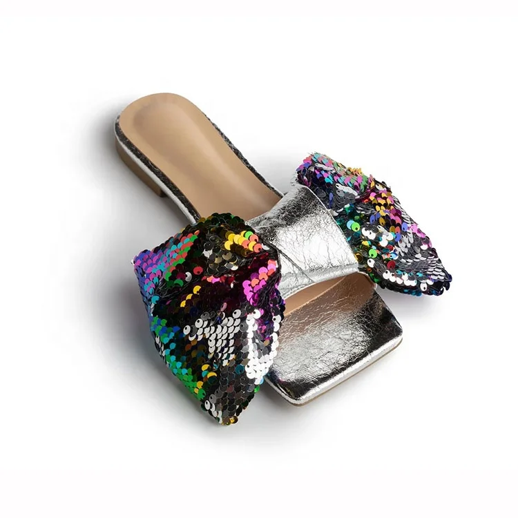 Fashion trend shiny multi color bow tie square and open toe flat slide sandals for ladies
Fashion trend shiny multi color bow tie square and open toe flat slide sandals for ladies