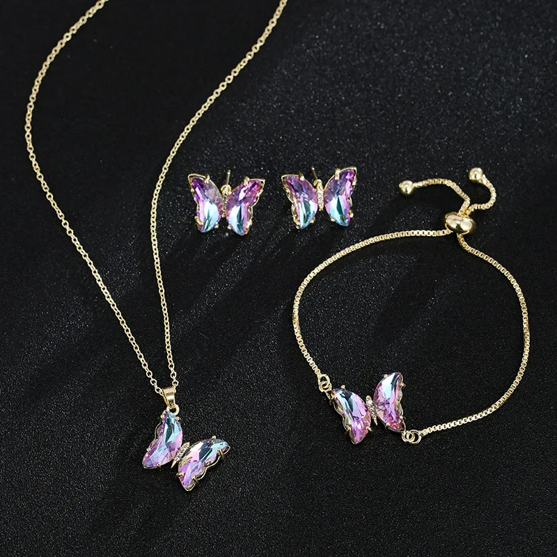 Fashion Multi Colors Butterfly Necklaces Bracelet Earrings 18K Gold Plated Crystal Butterfly Women Jewelry Set
Fashion Multi Colors Butterfly Necklaces Bracelet Earrings 18K Gold Plated Crystal Butterfly Women Jewelry Set