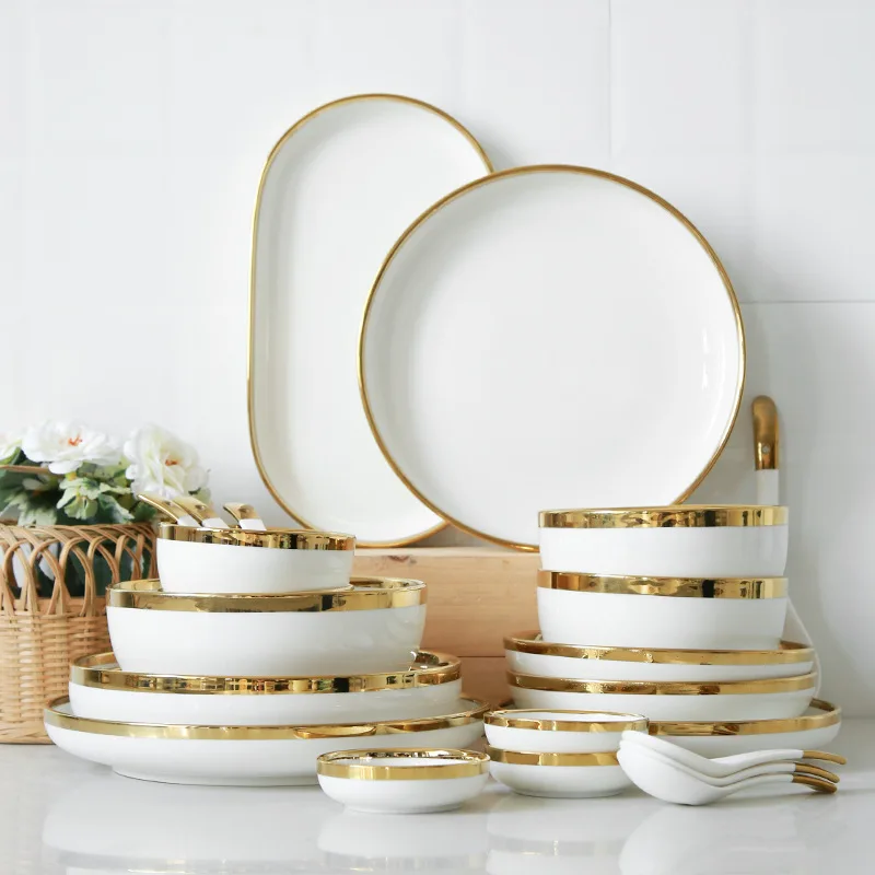 Nordic Style High Quality Wholesale White Golden Edge Ceramic Bowl Modern Dinner Set tableware set
Nordic Style High Quality Wholesale White Golden Edge Ceramic Bowl Modern Dinner Set tableware set