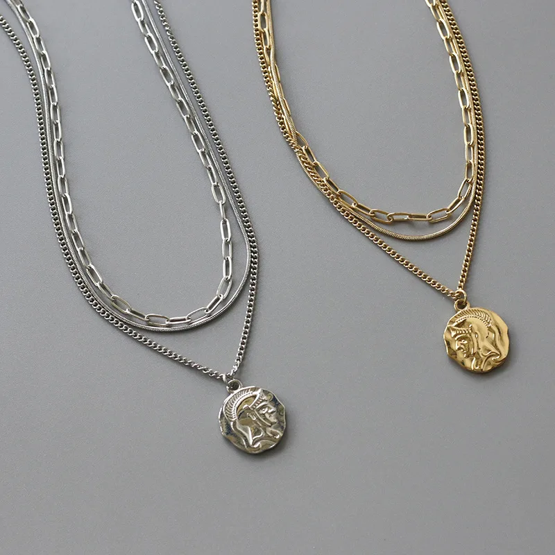 14K Gold Necklaces Stainless Steel Three Chain Coin Relief Portrait Necklace
14K Gold Necklaces Stainless Steel Three Chain Coin Relief Portrait Necklace