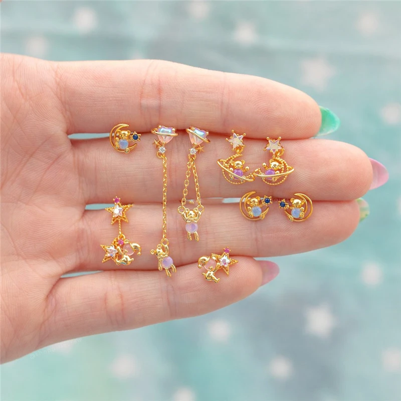 charm brass cute symmetric pink bear star moon pink heart earrings for girls teens 2021, Customized color
charm brass cute symmetric pink bear star moon pink heart earrings for girls teens 2021, Customized color
