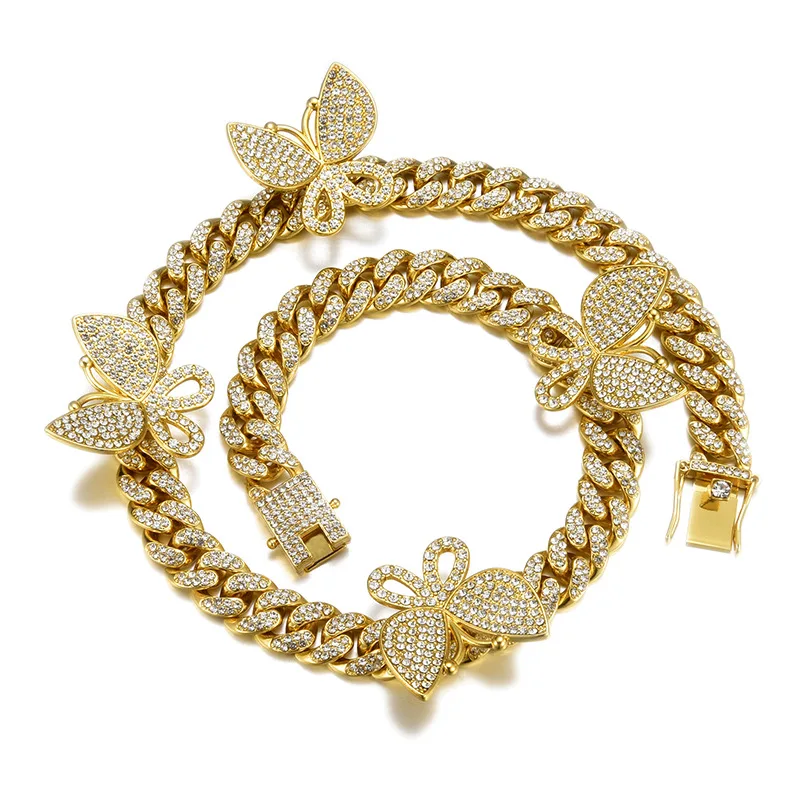 European Hot Selling Hips Hops Butterfly Jewelry Gold Color Iced Crystal Diamond Cuban Link Chain Butterfly Choker Necklace
European Hot Selling Hips Hops Butterfly Jewelry Gold Color Iced Crystal Diamond Cuban Link Chain Butterfly Choker Necklace