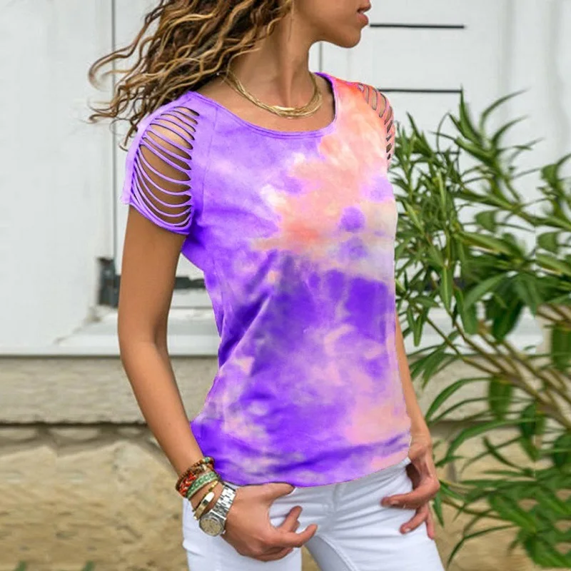 2021 USA Faddish Tie-Dyed Hole Burnt Flower Off-Shoulder Short-Sleeved O-Neck T-Shirt For Women Factory Wholesale Free Shipping
2021 USA Faddish Tie-Dyed Hole Burnt Flower Off-Shoulder Short-Sleeved O-Neck T-Shirt For Women Factory Wholesale Free Shipping