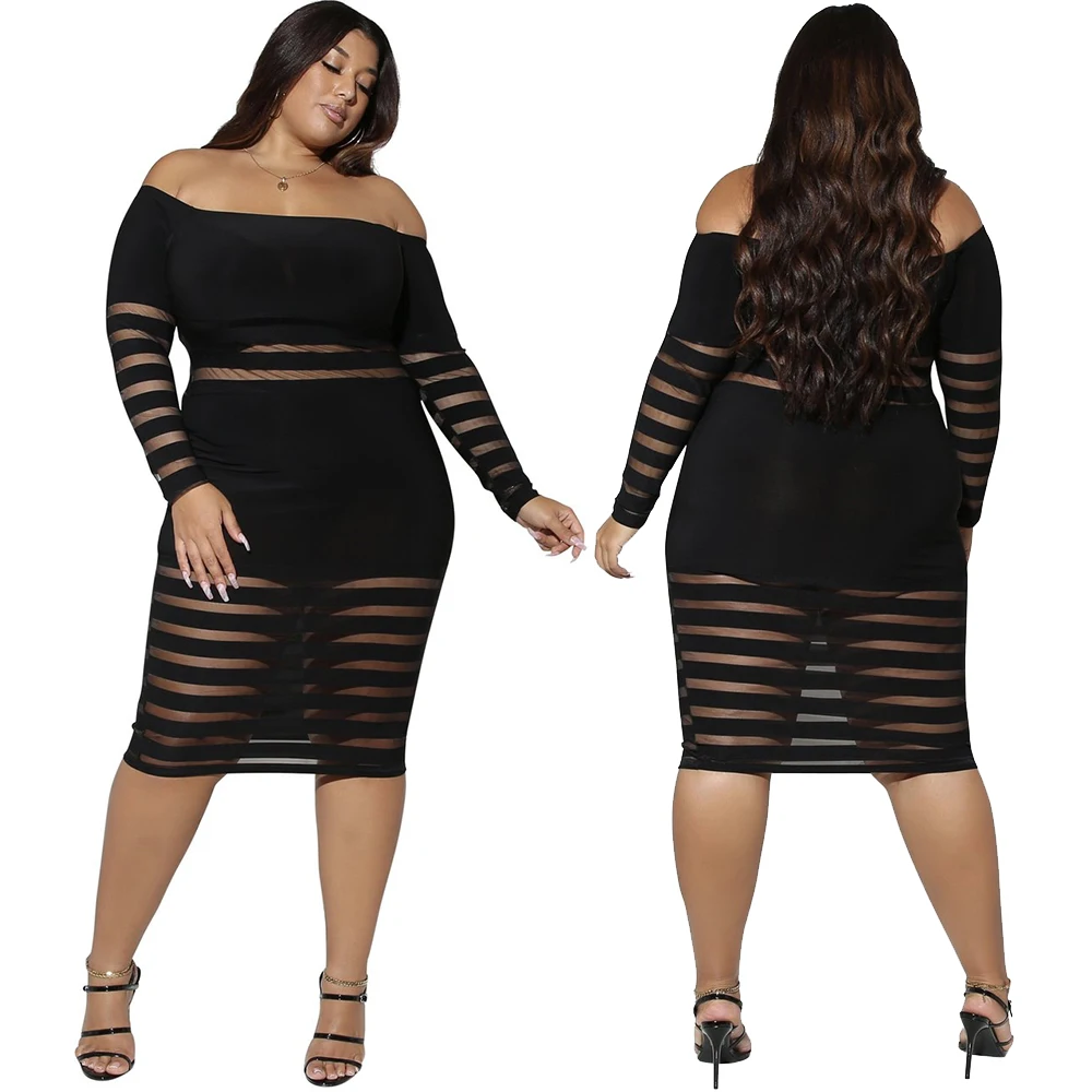 New Black sexy striped stitching bag hip Solid color perspective collar plus size ladies dresses summer women plus size clothes
New Black sexy striped stitching bag hip Solid color perspective collar plus size ladies dresses summer women plus size clothes