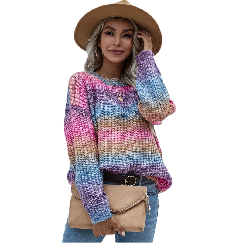 2021 autumn and winter hot selling new Pullover striped o Neck Sweater loose large rainbow women sweater
2021 autumn and winter hot selling new Pullover striped o Neck Sweater loose large rainbow women sweater