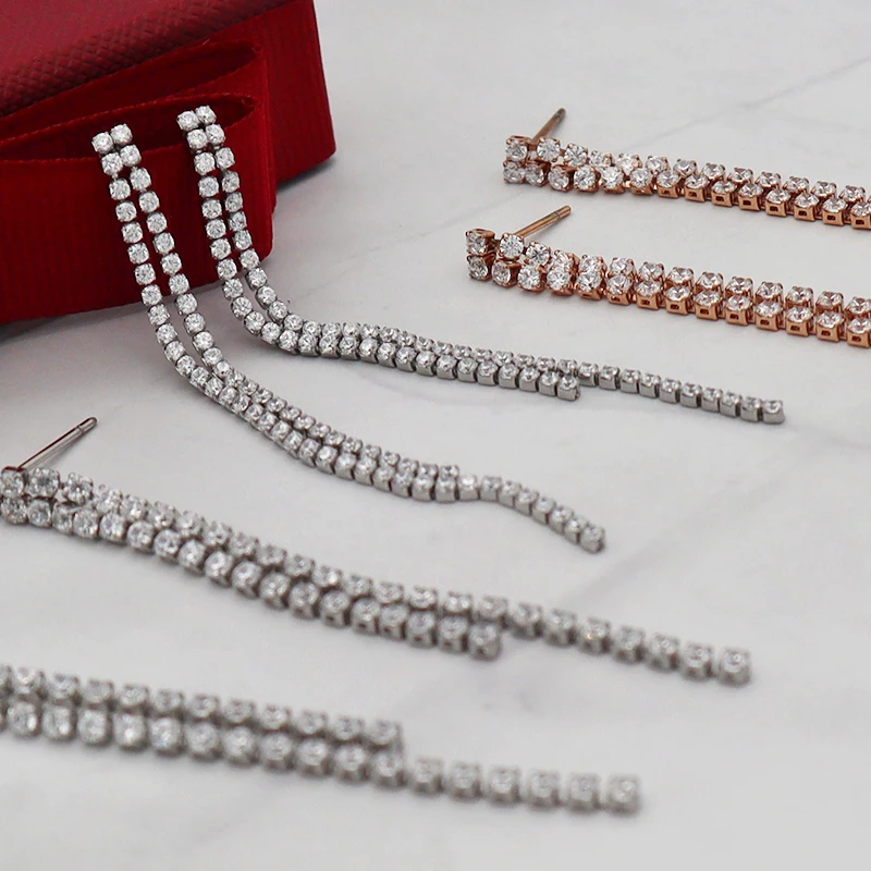 WE026 simple design bling bling tennis chain stainless steel cubic zircon for long or short hair earring for lady
WE026 simple design bling bling tennis chain stainless steel cubic zircon for long or short hair earring for lady