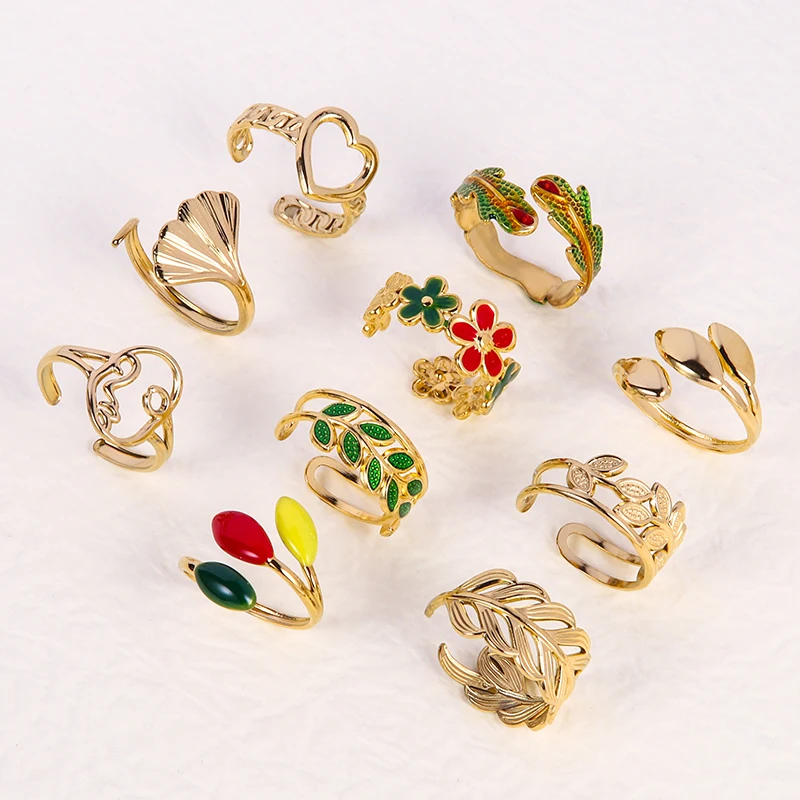 HOVANCI Fashion Gold Plated Ring Jewelry Oil Dripping Stainless Steel Flower Shape Finger Ring Set For Women
HOVANCI Fashion Gold Plated Ring Jewelry Oil Dripping Stainless Steel Flower Shape Finger Ring Set For Women