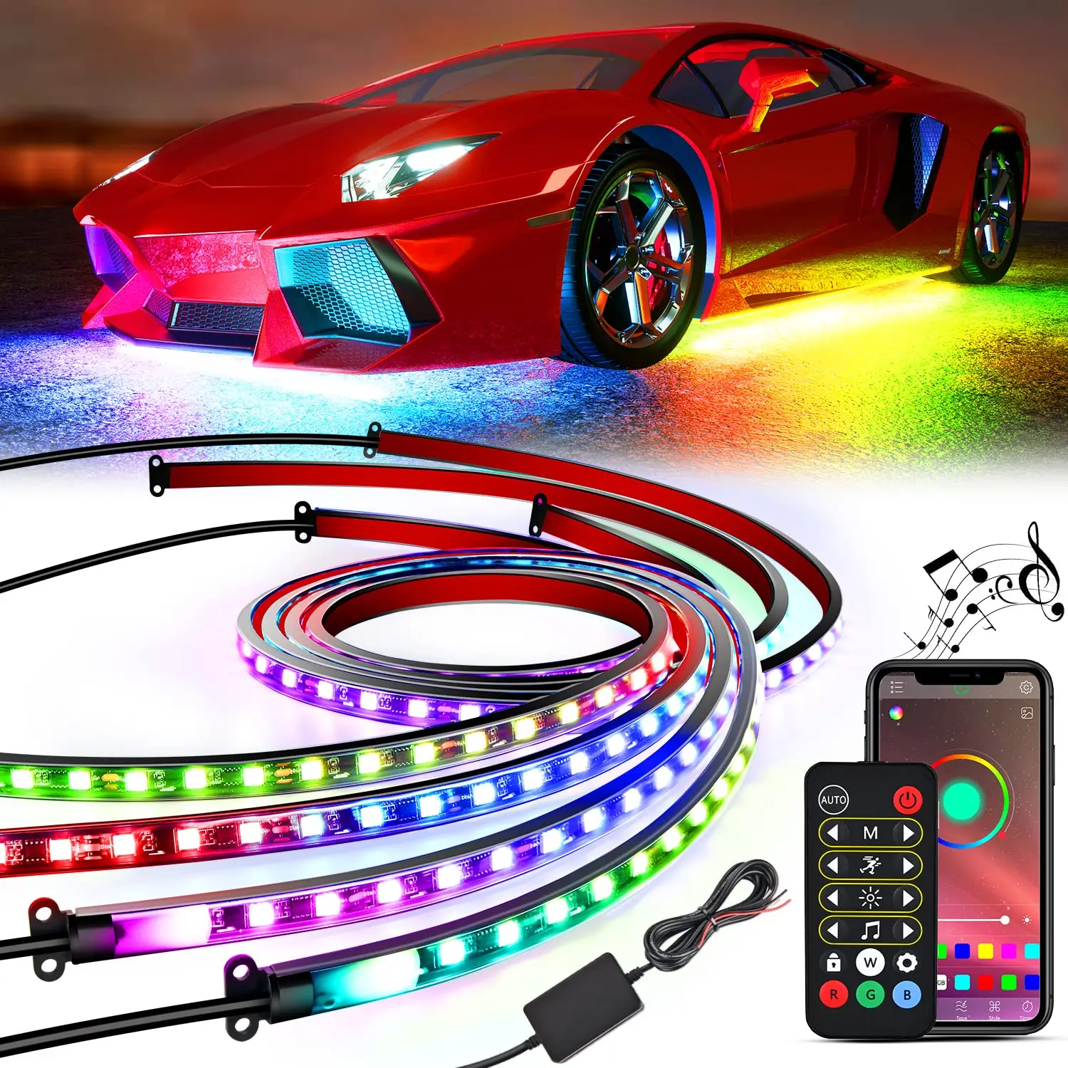 Waterproof RGB LED Strip Light Underbody Exterior ambient Lighting Kit Multi-colored Remote Control Car Underglow Lights
Waterproof RGB LED Strip Light Underbody Exterior ambient Lighting Kit Multi-colored Remote Control Car Underglow Lights