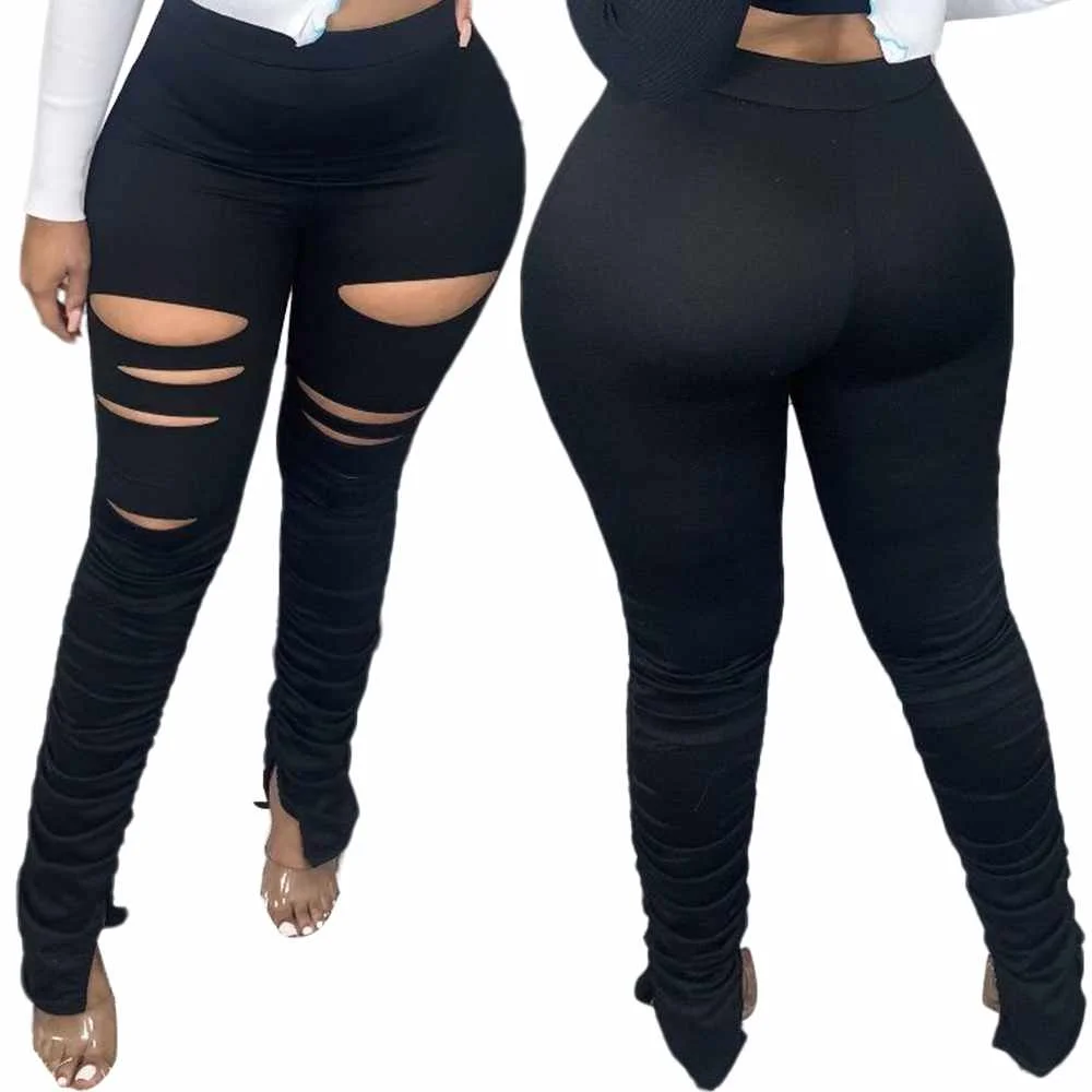 2021 Perforated Pleated Split Trousers For Ladies High Waist Skinny  Stacked Pencil Pants Casual Leggings For Women 
2021 Perforated Pleated Split Trousers For Ladies High Waist Skinny  Stacked Pencil Pants Casual Leggings For Women