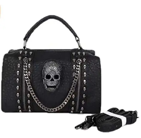 Woman Casual PU Leather Rivet Skull Chain Handbag Shoulder Crossbody Mini Bag, Black
Woman Casual PU Leather Rivet Skull Chain Handbag Shoulder Crossbody Mini Bag, Black