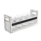 Rustic Antique Nordic Rectangular White Wooden Serving With Handle Tray Glass