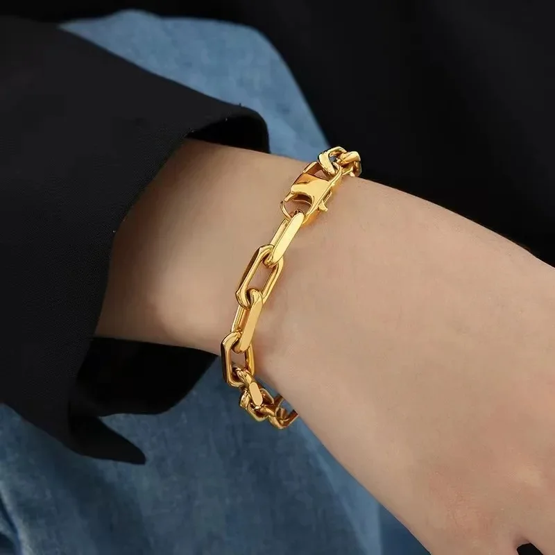 

Aretas Trendy Jewelry Gold Plated Bijoux Stainless Hip Hop Men Jewellery Thick Chunky Link Cuban Chain Bracelet For Women