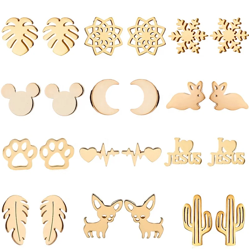 Fashion Wholesale Gold Silver Plated Small Butterfly Moon Cross Mickey Mouse Woman Girls Stainless Steel Stud Earrings Jewelry, Color plated as shown
Fashion Wholesale Gold Silver Plated Small Butterfly Moon Cross Mickey Mouse Woman Girls Stainless Steel Stud Earrings Jewelry, Color plated as shown