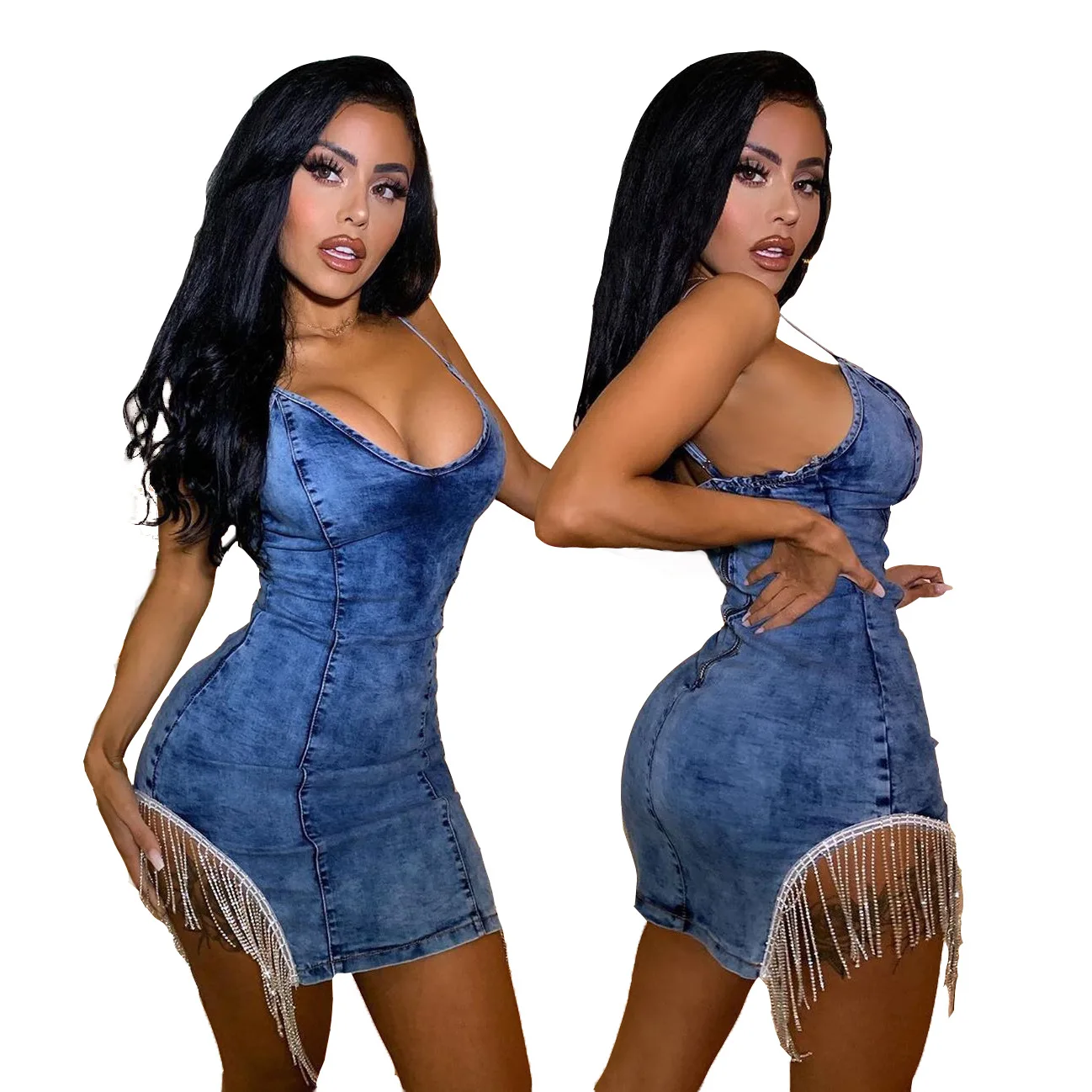2021 summer new trendy club wear denim sling sequin Rhinestone jeans sexy short mini bodycon dresses for women
2021 summer new trendy club wear denim sling sequin Rhinestone jeans sexy short mini bodycon dresses for women