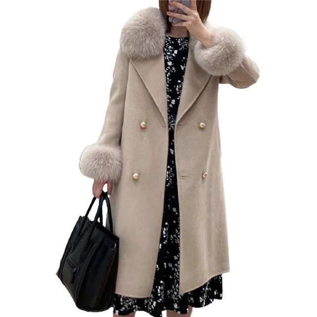 Custom Fox Fur Collar Belt Korea Woolen Coat Long Winter Wool Coat Women, Customized colors
Custom Fox Fur Collar Belt Korea Woolen Coat Long Winter Wool Coat Women, Customized colors