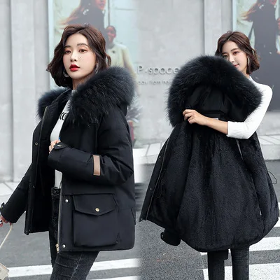 Fashion Winter Thick Fur collar Fleece Overcoat Womens Warm Cotton Padded Parkas legant Coats Female Parka Outwear
Fashion Winter Thick Fur collar Fleece Overcoat Womens Warm Cotton Padded Parkas legant Coats Female Parka Outwear