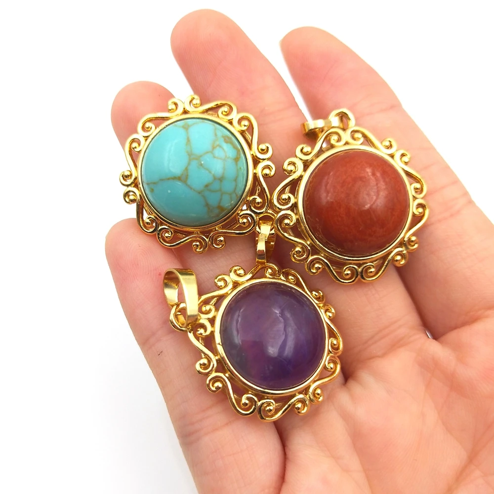 High Quality Round Shape Pendant Mix Color Natural Gemstone Beads Gold and Silver Bezel Charm DIY Jewelry Accessories Wholesale, Gold/silver
High Quality Round Shape Pendant Mix Color Natural Gemstone Beads Gold and Silver Bezel Charm DIY Jewelry Accessories Wholesale, Gold/silver