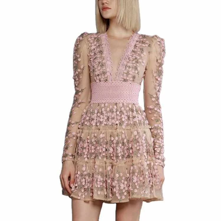 Women's Sexy V Neck Long Sleeve Mesh Embroidery Ruffle Skirt Elegant Evening Party Prom Latest Dress Designs For Ladies
Women's Sexy V Neck Long Sleeve Mesh Embroidery Ruffle Skirt Elegant Evening Party Prom Latest Dress Designs For Ladies