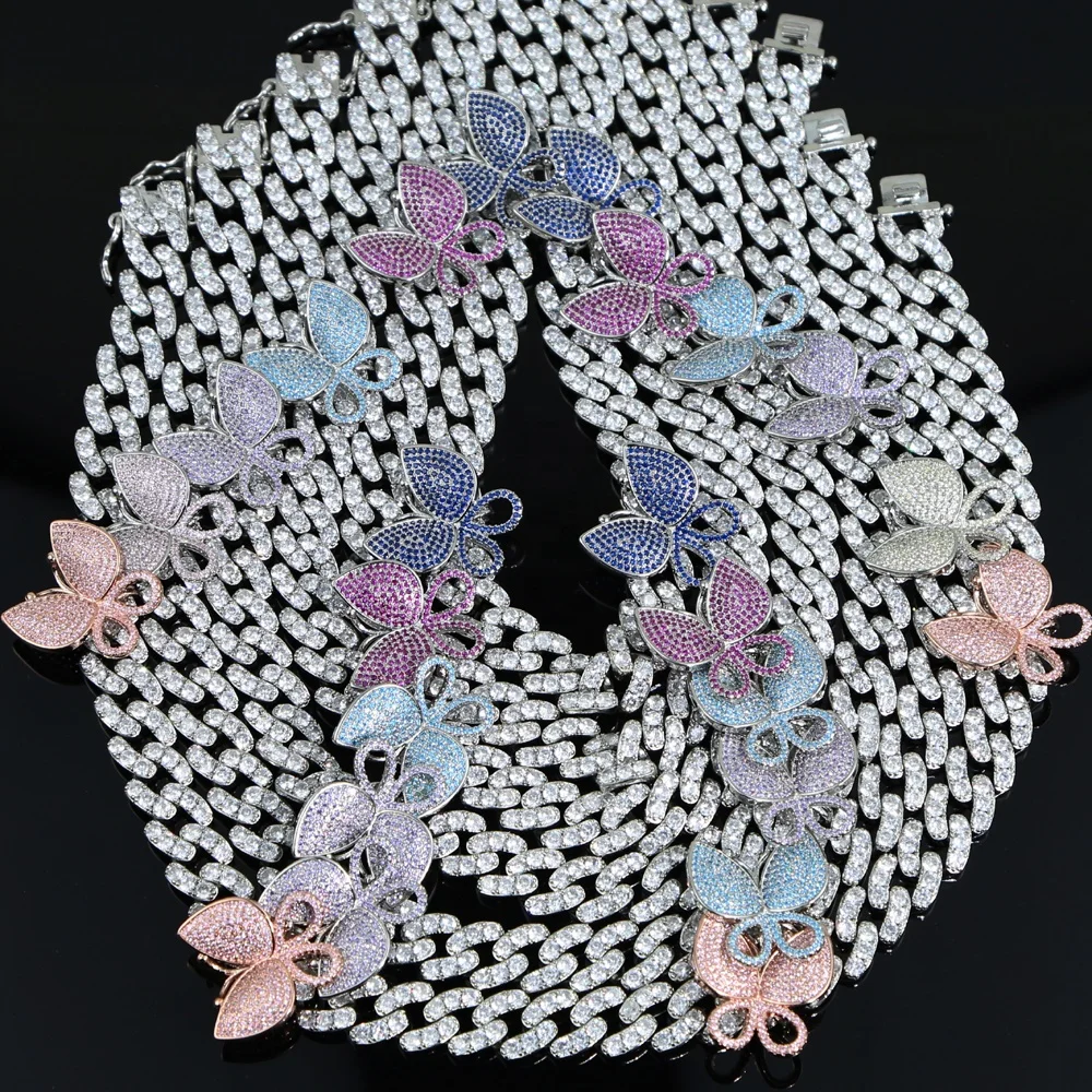 red pink purple blue pastel colorful Big butterfly charm 12mm iced out bling cuban women choker necklace, Black
red pink purple blue pastel colorful Big butterfly charm 12mm iced out bling cuban women choker necklace, Black