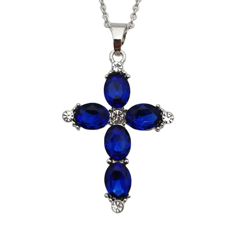 Sapphire Color Crystal Blue Cross Pendant Necklaces for Women Femme Silvertone Plating Chain Choker Bijoux jewelry gift
Sapphire Color Crystal Blue Cross Pendant Necklaces for Women Femme Silvertone Plating Chain Choker Bijoux jewelry gift