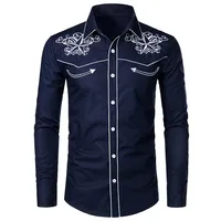 

High quality cotton men western embroidered casual long sleeve cowboy shirt