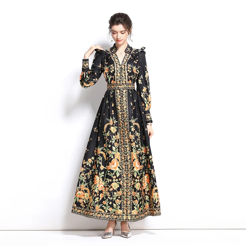 Discount 2021 Autumn New High Waist Maxi Dress elegant long sleeve Vintage Print Long Dress for Sale, As picture
Discount 2021 Autumn New High Waist Maxi Dress elegant long sleeve Vintage Print Long Dress for Sale, As picture