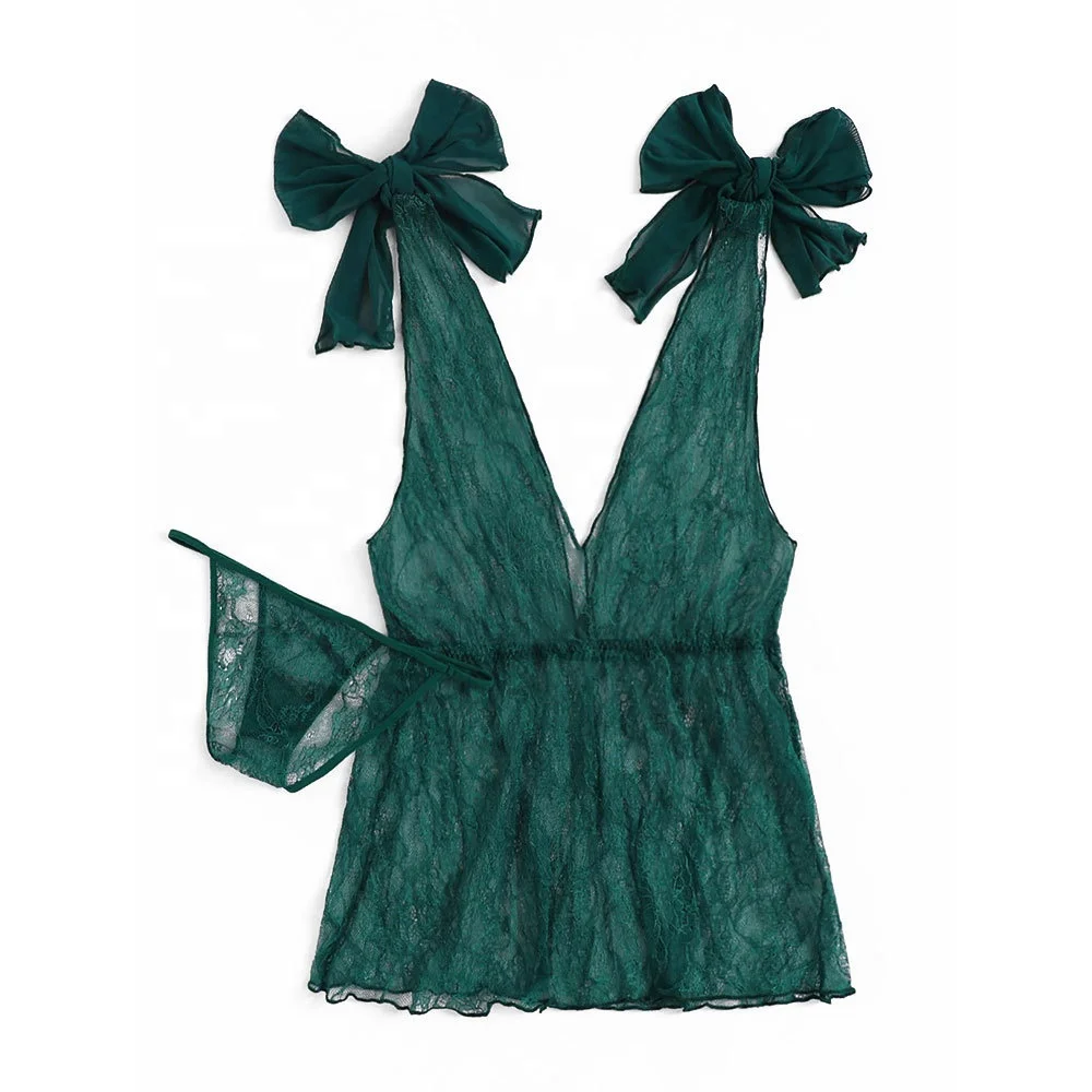 B24006A Hot sale deep V lace sexy perspective pajamas bow shoulder straps women's sexy nightgown suit
B24006A Hot sale deep V lace sexy perspective pajamas bow shoulder straps women's sexy nightgown suit