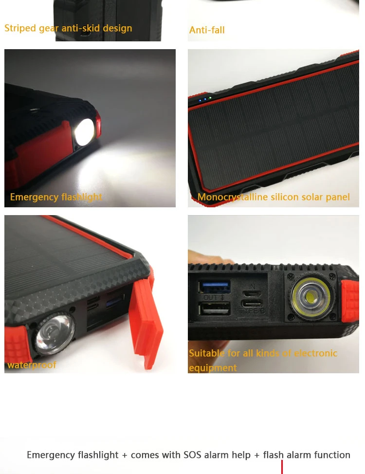 Wings 20000 High Capacity 10W Qi Wireless Charging Solar Panel Power Bank with Type-C Micro USB input USB QC3.0 USB 2.0 ports - ANKUX.COM