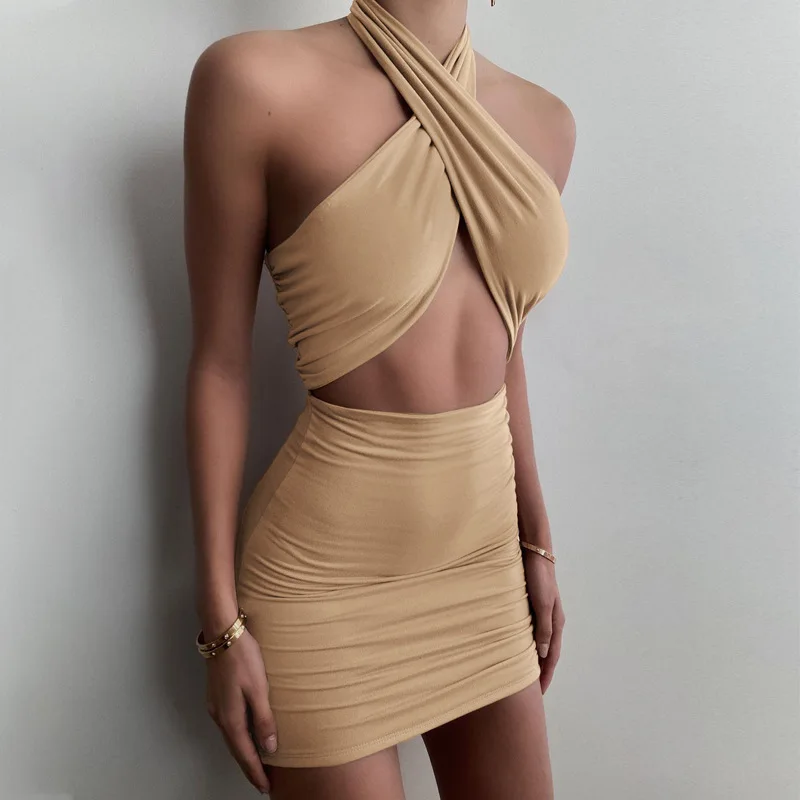 Spring 2021 Women's Sexy Pure Color Pleated Backless Hanging Dress Women Bodycon Dresses
Spring 2021 Women's Sexy Pure Color Pleated Backless Hanging Dress Women Bodycon Dresses